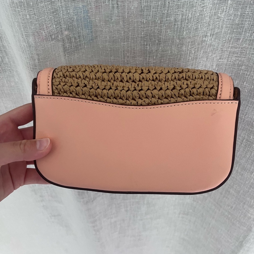 Coach Woven Tan and Pink Buckle Clutch - Picture 3 of 11